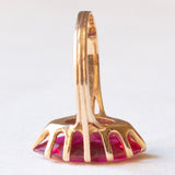 Anello vintage in oro giallo 14K con rubino sintetico (4.40ct ca.), anni ‘70