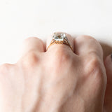 Anello Art Déco in oro giallo e in oro bianco 18K con acquamarina (3ct ca.) e diamanti di taglio rosetta, anni ‘30