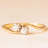 Toi et Moi vintage in oro giallo e bianco 18K con diamanti di taglio vecchia Europa (0.06ctw ca.), anni ‘60
