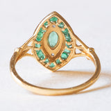 Anello a navette vintage in oro giallo e bianco 18K con smeraldi e diamanti, anni ‘60