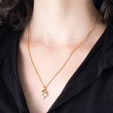 Collana vintage in oro giallo 14K con ciondolo con perle bianche e diamanti, anni ‘60/‘70