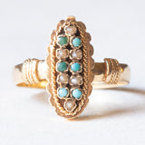 Anello antico in oro giallo 18K con turchesi e perline, anni ‘10/‘20