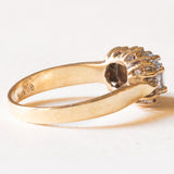 Anello vintage in oro giallo e bianco 10K con spinelli azzurri sintetici (1ctw ca.) e diamanti, anni ‘70/‘80