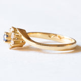 Anello a margherita vintage in oro giallo 18K con zaffiro (0.06ct ca.) e diamanti (0.09ctw ca.), anni ‘60/‘70