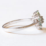 Anello a fiore vintage in oro bianco 9K con topazi verde chiaro, anni ‘80