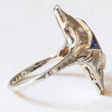 Anello Art Déco in oro bianco 18K con diamanti (0.33ctw ca.) e zaffiri, anni ‘30
