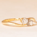 Toi et Moi vintage in oro giallo e bianco 18K con diamanti di taglio vecchia Europa (0.06ctw ca.), anni ‘60
