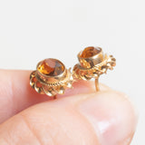 Orecchini punto luce in oro giallo 9K con quarzi citrini, anni ‘70