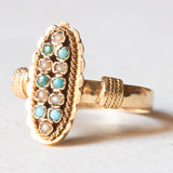 Anello antico in oro giallo 18K con turchesi e perline, anni ‘10/‘20