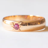 Anello gypsy vintage in oro giallo 14K con rubino sintetico, anni ‘40