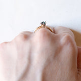 Anello vintage in oro giallo e bianco 14K con tormalina verde e diamanti (0.04ctw ca.), anni ‘80