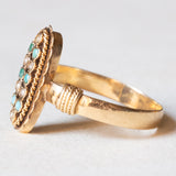 Anello antico in oro giallo 18K con turchesi e perline, anni ‘10/‘20