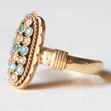 Anello antico in oro giallo 18K con turchesi e perline, anni ‘10/‘20