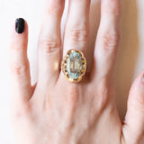 Anello vintage da cocktail in oro giallo 14K con acquamarina (8.30ct ca.), anni ‘60