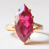 Anello vintage in oro giallo 14K con rubino sintetico (4.40ct ca.), anni ‘70