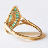 Anello a navette vintage in oro giallo e bianco 18K con smeraldi e diamanti, anni ‘60