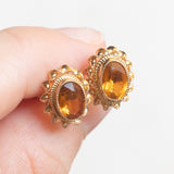 Orecchini punto luce in oro giallo 9K con quarzi citrini, anni ‘70