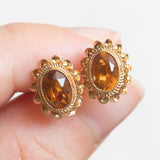 Orecchini punto luce in oro giallo 9K con quarzi citrini, anni ‘70