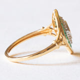 Anello a navette vintage in oro giallo e bianco 18K con smeraldi e diamanti, anni ‘60