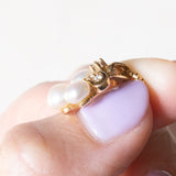 Collana vintage in oro giallo 14K con ciondolo con perle bianche e diamanti, anni ‘60/‘70