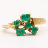 Anello astratto vintage in oro giallo 18K con smeraldi, anni ‘70