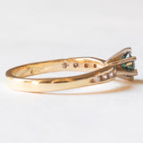 Anello vintage in oro giallo e bianco 14K con tormalina verde e diamanti (0.04ctw ca.), anni ‘80
