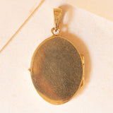 Ciondolo portafoto antico in oro giallo 14K con diamanti di taglio vecchia Europa (0.07ctw ca.), anni ‘10/‘20