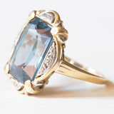 Anello vintage in oro giallo e in oro bianco 14K con spinello sintetico (6.50ct ca.) e diamanti, anni ‘80