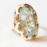 Anello vintage da cocktail in oro giallo 14K con acquamarina (8.30ct ca.), anni ‘60
