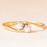 Toi et Moi vintage in oro giallo e bianco 18K con diamanti di taglio vecchia Europa (0.06ctw ca.), anni ‘60