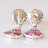 Orecchini vintage in stile Art Déco in oro bianco 18K con tormaline rosa (0.70ctw ca.) e diamanti di taglio rosetta (0.16ctw ca.)