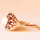 Anello vintage in oro giallo 9K con opale (0.50ct ca.) e granati (0.40ctw ca.), anno 1988