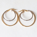 Orecchini vintage a doppio cerchio in oro giallo e in oro bianco 18K, anni ‘70/‘80