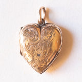 Ciondolo portafoto antico a forma di cuore con lamina in oro giallo 9K su metallo, primi del ‘900