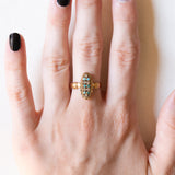 Anello antico in oro giallo 18K con turchesi e perline, anni ‘10/‘20