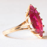 Anello vintage in oro giallo 14K con rubino sintetico (4.40ct ca.), anni ‘70