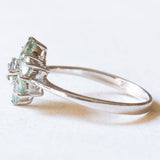 Anello a fiore vintage in oro bianco 9K con topazi verde chiaro, anni ‘80