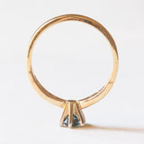 Anello vintage in oro giallo e bianco 14K con tormalina verde e diamanti (0.04ctw ca.), anni ‘80
