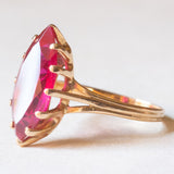 Anello vintage in oro giallo 14K con rubino sintetico (4.40ct ca.), anni ‘70