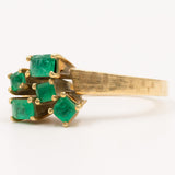 Anello astratto vintage in oro giallo 18K con smeraldi, anni ‘70