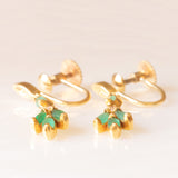 Orecchini vintage pendenti in oro giallo 14K con smeraldi (0.40ctw ca.) e diamanti