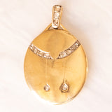 Ciondolo portafoto antico placcato in oro giallo con diamanti di taglio rosetta e con scomparto in vetro sul retro, primi del ‘900