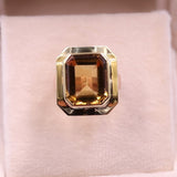 Anello vintage da cocktail  in oro giallo e rosa 14k con quarzo citrino di 7ct.