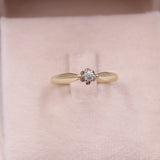 Anello vintage solitario in oro giallo 14k con diamante (0,12ct), anni '70