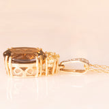 Collana vintage con catenina in oro giallo 9K e ciondolo in oro giallo 9K con quarzo fumé (6.50ct ca.), quarzi citrini (0.50ctw ca.) e diamanti (0.05ctw ca.)