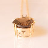 Collana vintage con catenina in oro giallo 9K e ciondolo in oro giallo 9K con quarzo fumé (6.50ct ca.), quarzi citrini (0.50ctw ca.) e diamanti (0.05ctw ca.)