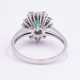Bague marguerite en or 18 ct avec émeraude (2,20 ct) et diamants (1 ct), années 1960