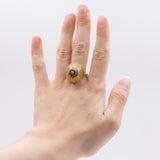 Anello vintage in oro giallo 18k con rubini e diamanti , anni 40/50