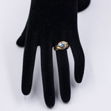 Anello vintage in oro giallo 18k con topazio azzurro, anni '70/'80