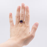 Anello vintage in oro 14K con ametista, anni '60